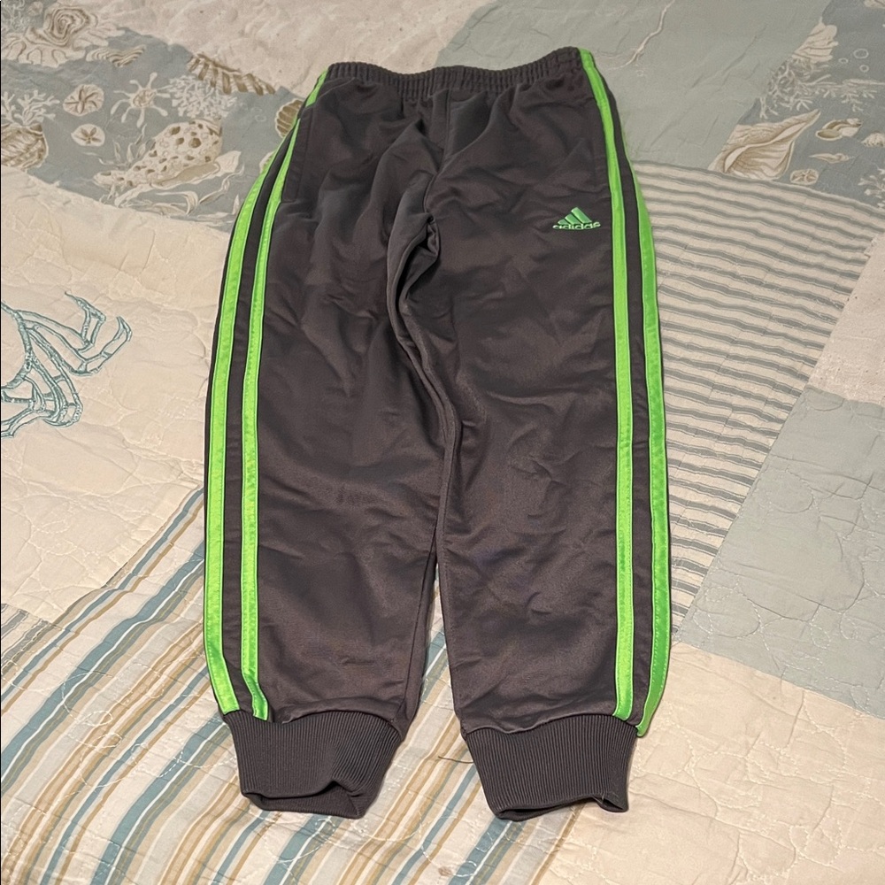 Adidas Kids Charcoal and Neon Green Joggers
